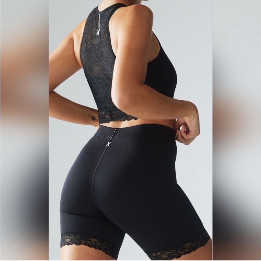 Savage X Fenty Black Lace-Trim High-Rise Bike Shorts